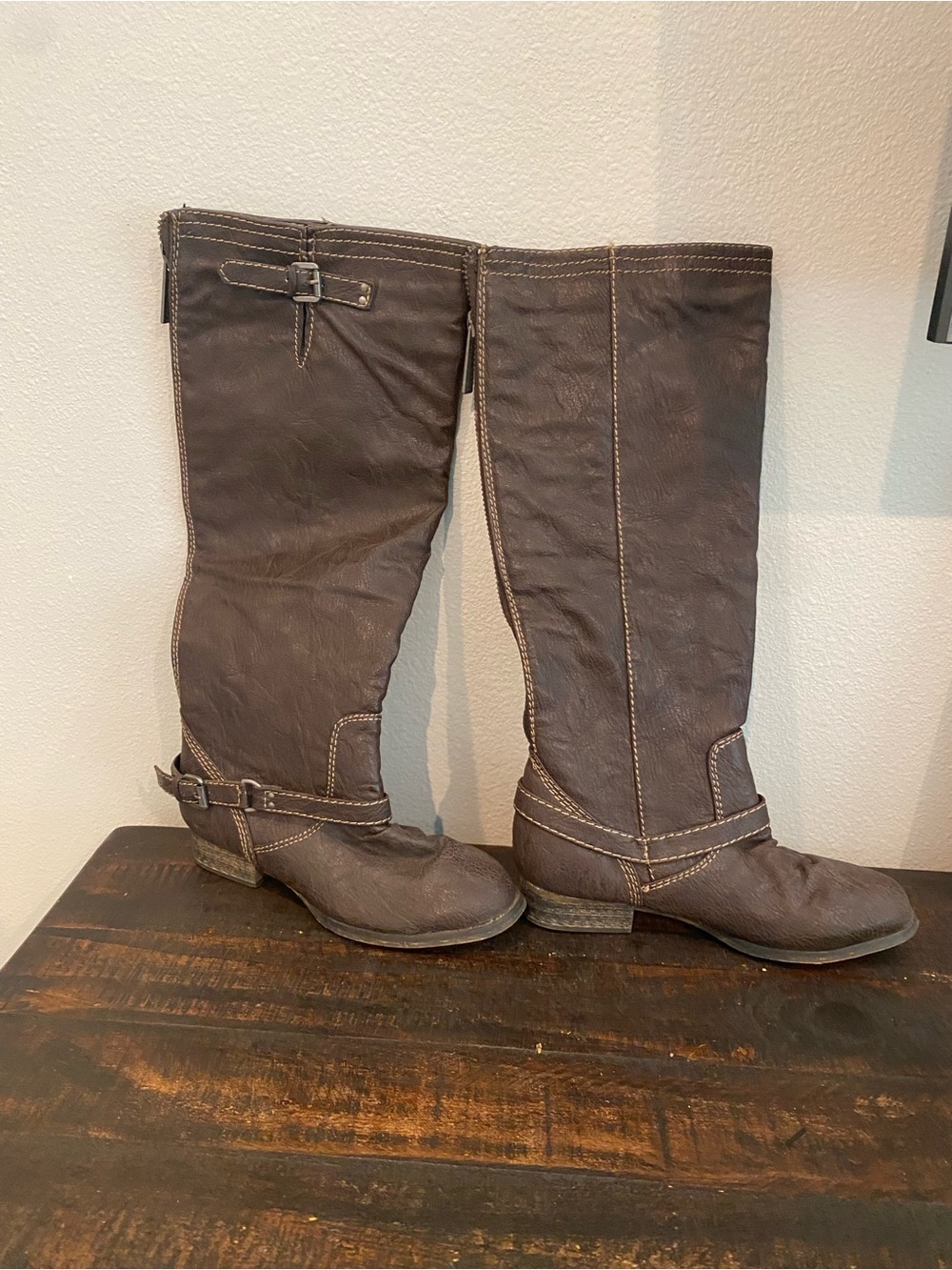 Women’s Brown Tall Riding Boots with Buckle Detail